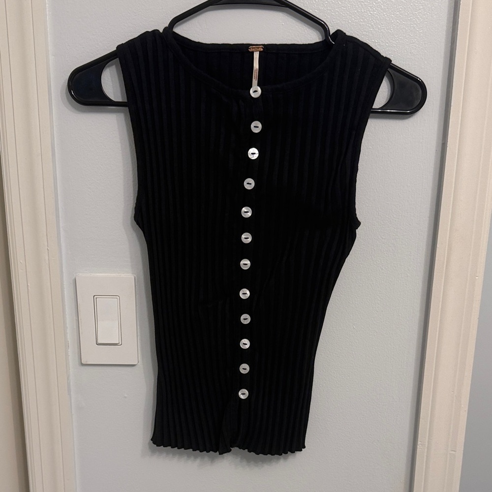 Free People Black Ribbed Sleeveless Top Size S